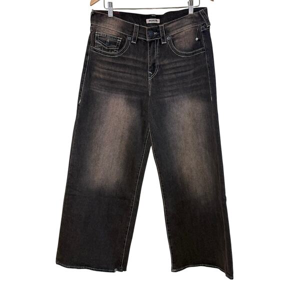 True Religion Jessie Super Baggy Wide Leg Jeans Flap SZ 29 Dark Wash Brown FLAW - Picture 2 of 12